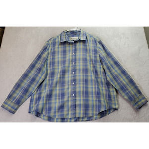 Appleseed's Shirt‎ Womens Size 18 Blue Green Plaid Flannel Collared Button Down